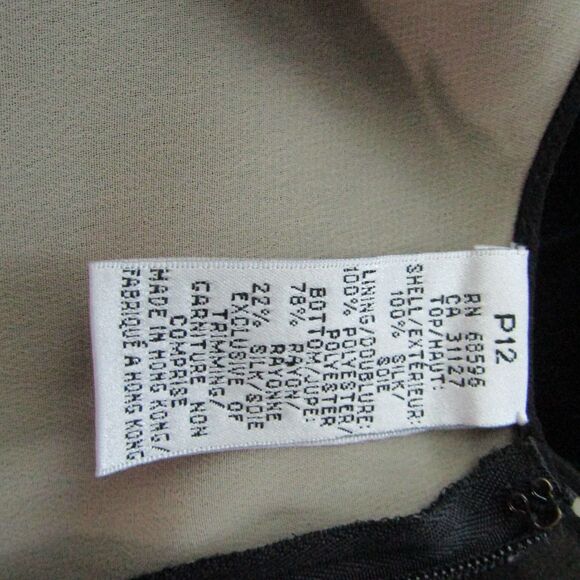 DKNY Vintage Dress 12 Petite Black Silk Velvet 90s Y2K Elegant Sheer Beaded - Picture 12 of 12